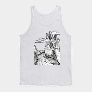 Mountain landscape and sky view line illustration Tank Top